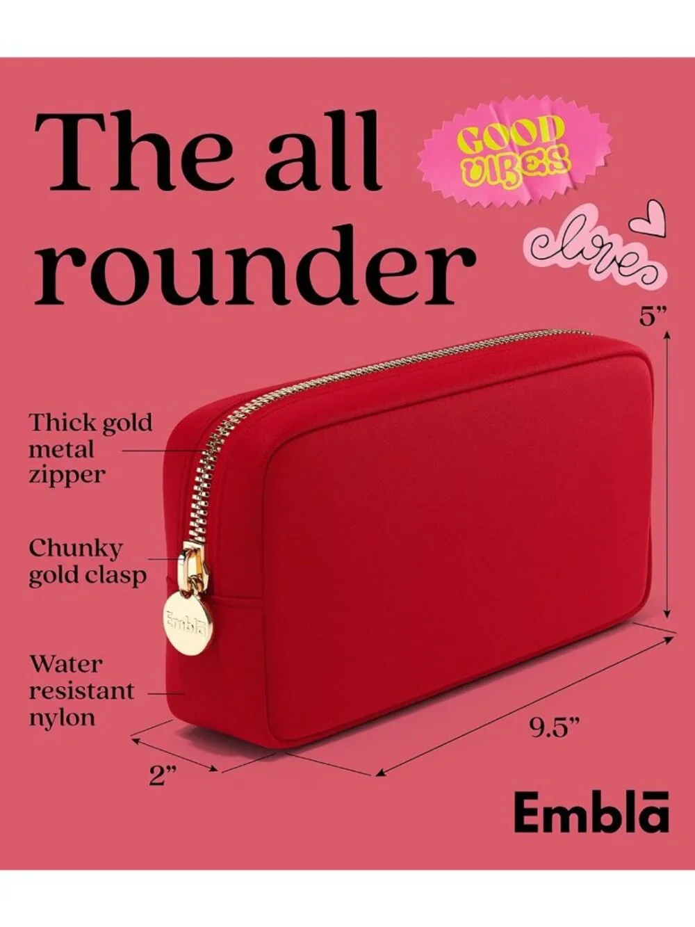 Cute Waterproof Makeup Bag & Toiletry Pouch - Travel Organizer for Women, Ruby